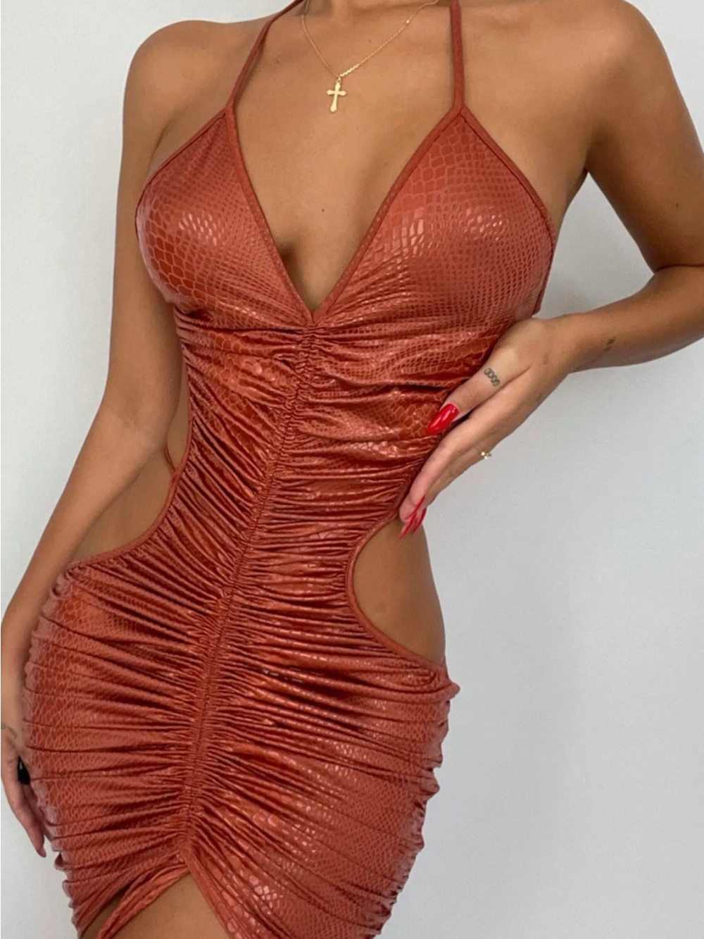 Fashion Nova Snaked Up Ruched Mini Dress Size M